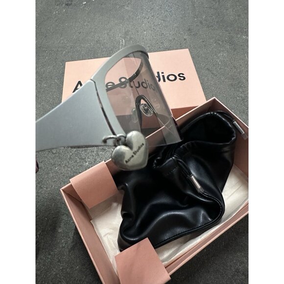 Acne Studios Rounded Shield Sunglasses in Silver & Transparent - Picture 4 of 9